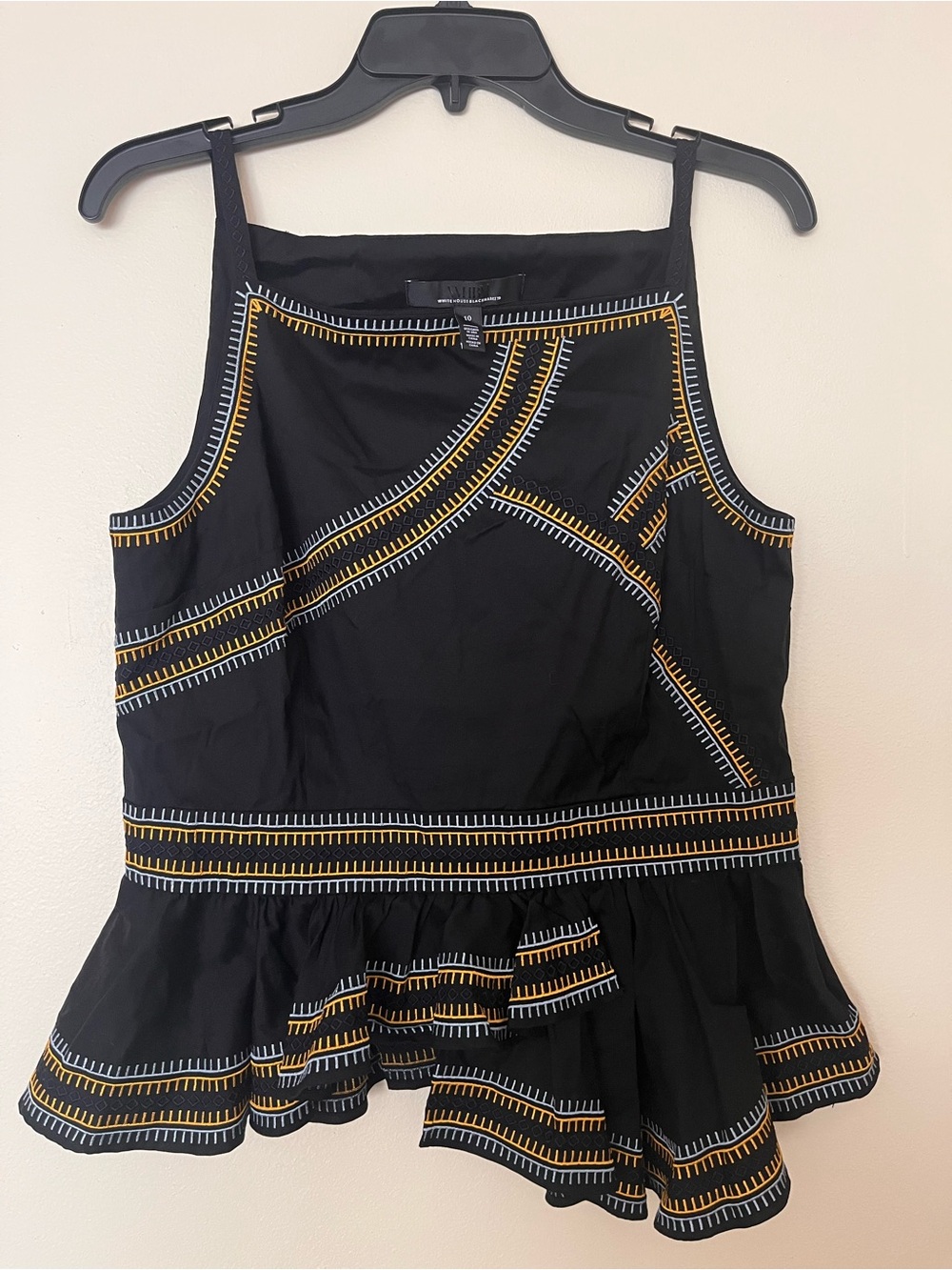 White House Black Market Women’sBlack Peplum TankTop Ruffled Hem Shoulder straps
